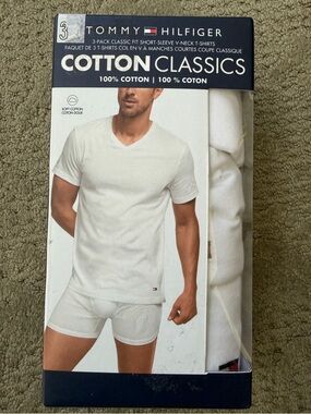 Tommy Hilfiger White Cotton V-Neck Undershirts 3-Pack